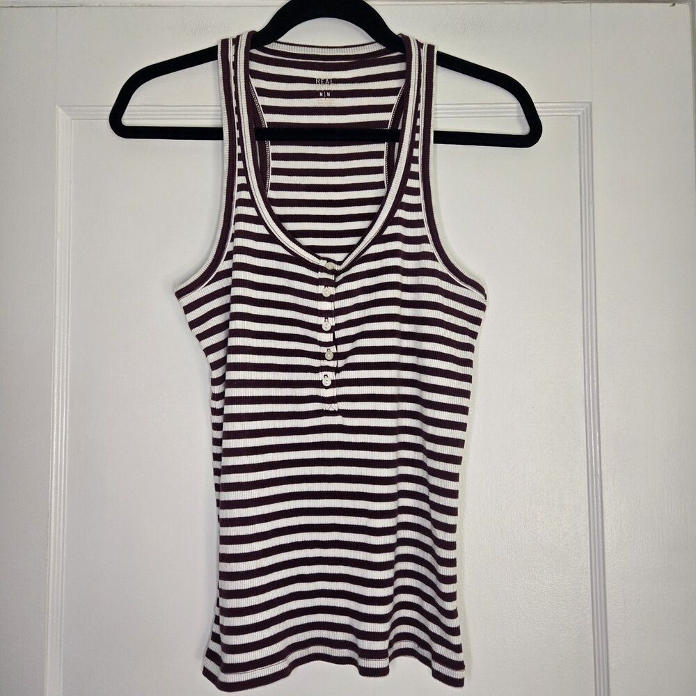 Aerie Real Soft Maroon White Racerback Button Front Scoop Tank Womens M